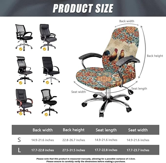 Talayituse Boho Mandala Rooster Chicken Print Office Chair Covers, Stretch Computer Chair Cover, Universal Boss Chair Covers Modern Simplism Style High Back Chair Slipcover, Small
