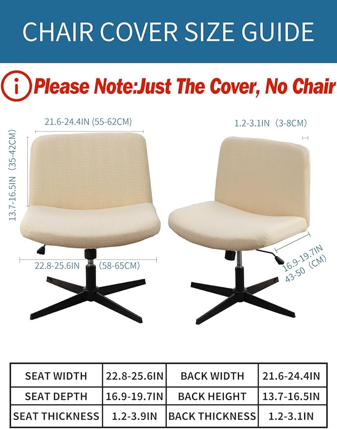 LavishCover Armless Chair Cover Office Desk Chair Cover, Waterproof and Elastic Criss Cross Chair Cover, Exquisite Vanity Chair Cover, Mid Back Wide Seat Accent Chair Covers(Cream,Corn,Just the Cover)