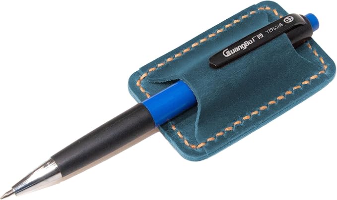 Handmade Leather Pen Holder Clip Notebook Pen Loop Stylish, Leather Pen Holderfor Books, notebook pen pencil holder clip and Practical Pen Organizer (Single Pen Holder (Blue))