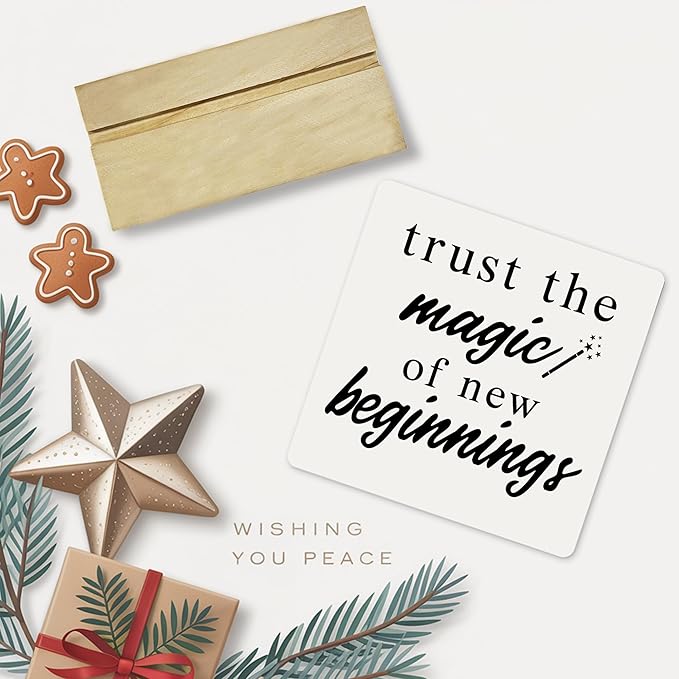 New Beginnings Desk Decor Sign, Inspirational Acrylic Plaque Gifts for Women, Friends, Coworkers