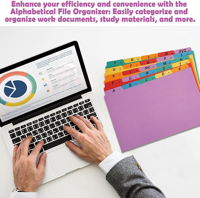 1 Set A-Z Alphabetic and Number Top Label Files, Legal Size, 25 Sheets File Dividers 1/5 Cut Label File Cabinet Dividers Desk Organizer for Office, Home and School (Rainbow)