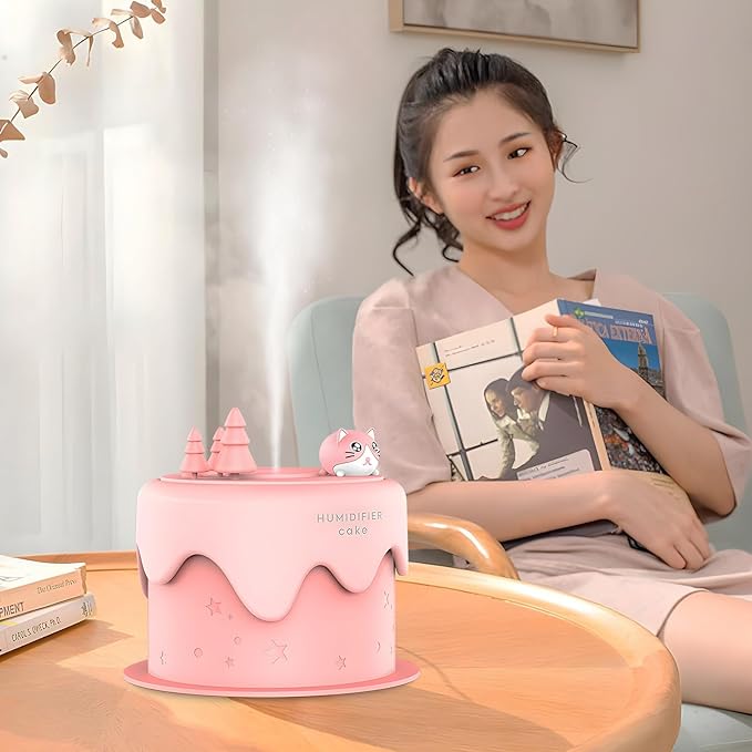 Cute Pet Humidifier, TV Humidifier, USB Plug in Use, Desktop Silent Spray, High Appearance Level Gifts (Pink Cat Cake)