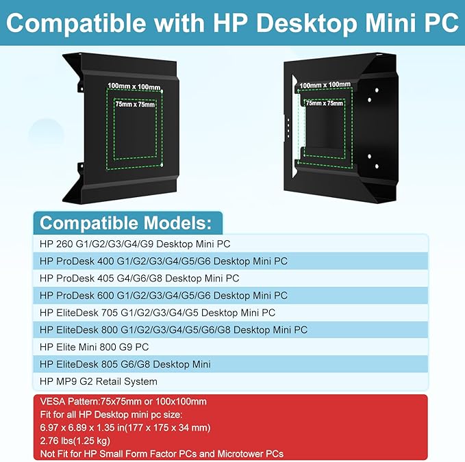 2-Pack Mini PC Mount for HP Wall VESA Under Desk Mount or Mount to a Monitor Arm for HP EliteDesk 800 G4 G3 G5 G9 EliteDesk 705 805, Pro Mini 400 260, ProDesk 400 405 600 Mini PC with Pen Holder