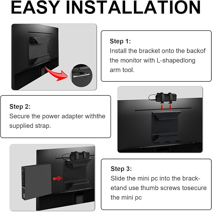 Mini PC VESA Mount Compatible with Lenovo Thinkcentre Tiny M90q Gen2, M80q Gen3, M90q Gen3, M90q Gen2, M70q Gen2, M60e, M75q Gen2, Under Desk and Wall Mount,75x75mm or 100x100mm Monitor Arm Wall Mount