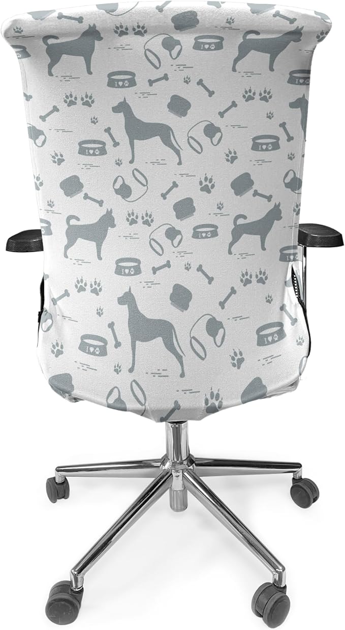 Ambesonne Dog Lover Office Chair Cover, Dog Lover Concept of Pet Silhouettes with Collar Bowl Bone, Stretchable Decorative Universal Size High Back Printed Slipcover, White Blue