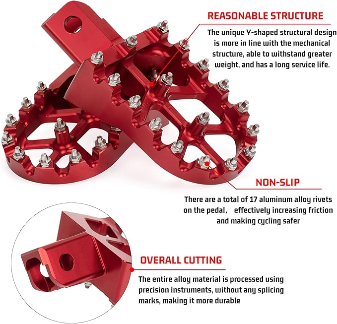 XINGWU Dirt Bike Footpegs Wide Foot Pedals CNC for CRF50 CRF70 CRF110 XR50 XR70 XR110 SSR CT200U KAYO SDG Pit Bike 50cc 70cc 80cc 90cc 100cc 110cc 125cc 150cc Mini Bike Foot Pegs Footrest Red