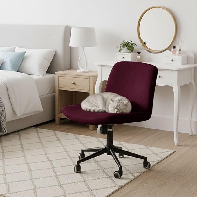 NICEEC Criss Cross Chair Cover Armless Office Dorm Desk Chair Covers Vanity Chair Covers Computer Mid Back Wide Seat Chair Without Arms Protector Spandex Stretch Slipcover WineRed(No Chair Only Cover)