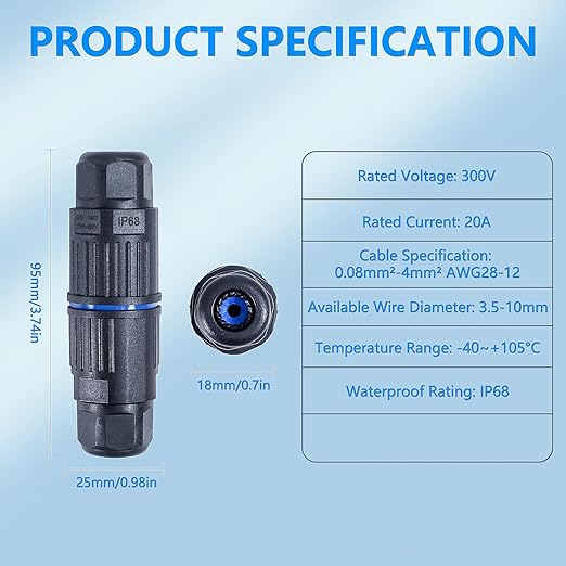 3PCS IP68 Waterproof Electrical Cable Connector, Outdoor 3 Way Junction Box, Waterproof Wire Connectors with Replaceable Lever Wire Connectors for AWG 28-12, Quick Screwless Installation