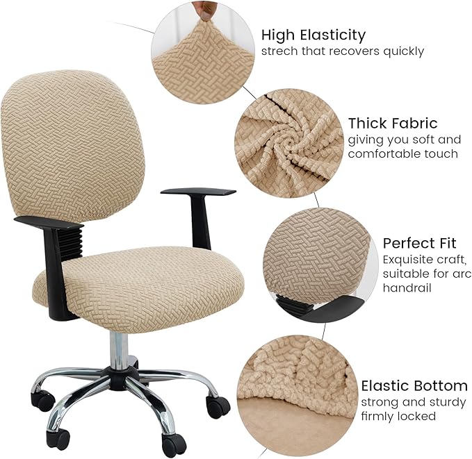 MIFXIN Office Chair Cover Stretch Slipcover 2 Piece Elastic Jacquard Computer Chair Seat Covers Furniture Protector for Office Home, Only Covers, NO Chair (Khaki)