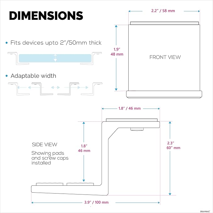 Adhesive Under Desk Laptop Holder Mount, Upto 1.9” / 48mm Thick, For Laptops Macbook Routers Surface iPads Tablets & More, Screw-In & Stick-On