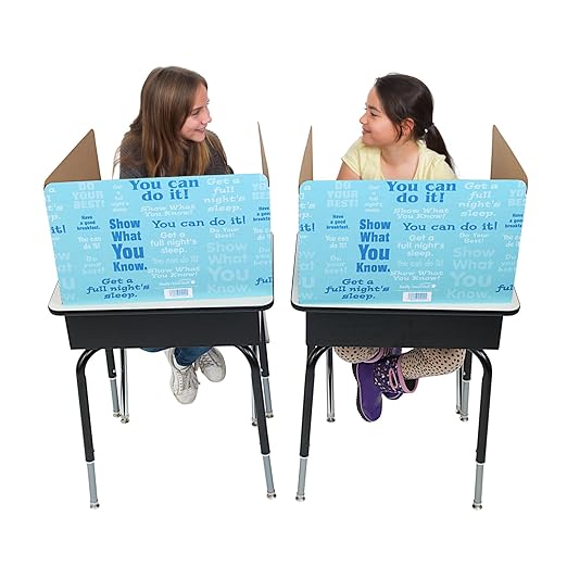 Really Good Stuff Privacy Shields for Student's Desks - 14"H x 22"W x 16"D - Blue Desk Dividers with Motivational Messages (Set of 12)