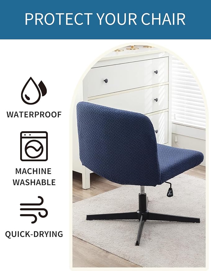 LavishCover Armless Chair Cover Office Desk Chair Cover, Waterproof and Elastic Criss Cross Chair Cover, Exquisite Vanity Chair Cover, Mid Back Wide Seat Accent Chair Covers(Nave-Blue,T-Type)