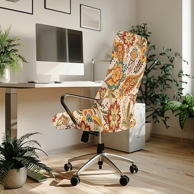 Talayituse Paisley Flower Print Office Chair Covers, Stretch Computer Chair Cover, Universal Boss Chair Covers Modern Simplism Style High Back Chair Slipcover, Small