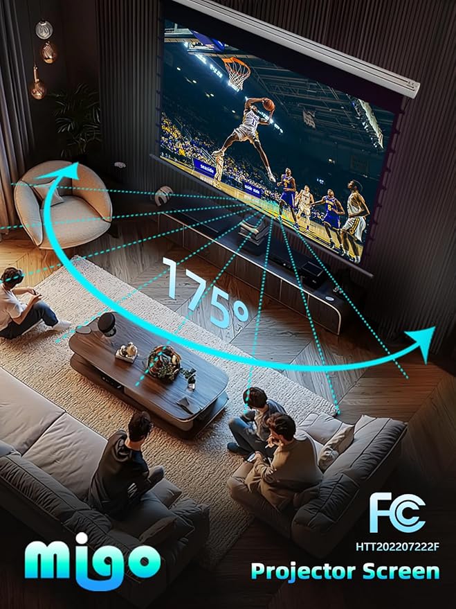 MIGO 120 Inch Projector Screen Pull Down, 2.0 Gain 4K HD Tab-Tension Motorized Partial Ambient Light Projector Screen Wall/Ceiling Mount for Short Throw Projector Indoor Home Theater Cinema Office