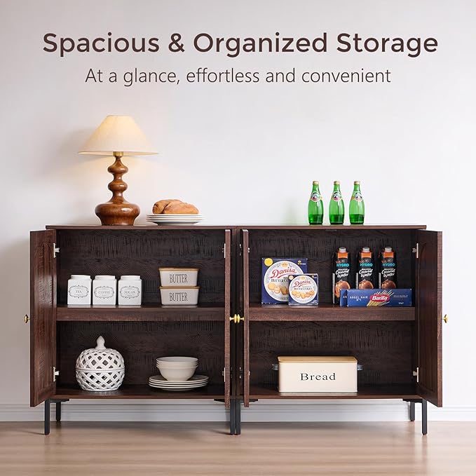 IFGET Modern Buffet Cabinet with Storage, 92.63" W Fluted Arched Sideboard Cabinet w/Adjustable Shelves, Wooden Modular Coffee Bar for Dining Room, Kitchen, Living Room, Entryway, Brown