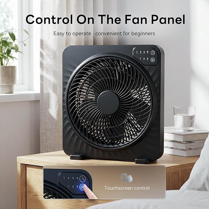 PNTCK 13" Quiet Desk Fan with 3 Speeds, 5 Blades, Powerful Box Fan with Convenient Touch Control, 15h Timer, Portable Cooling Fan Table Fan for Bedroom Home, Office, Kitchen