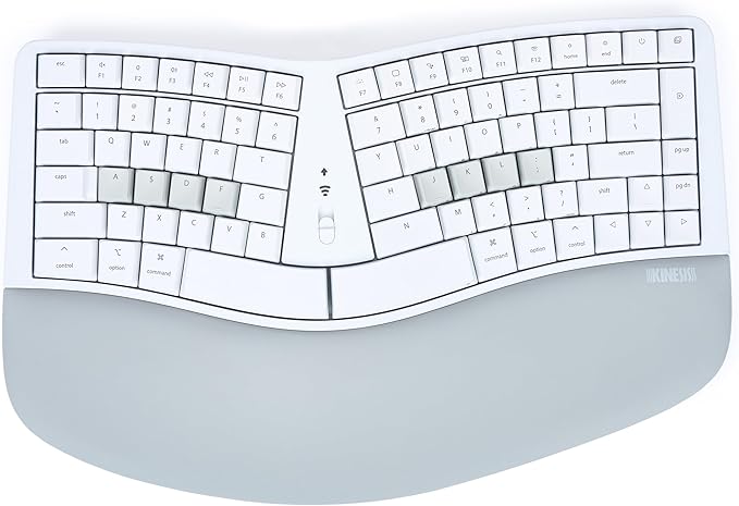 KINESIS mWave Ergonomic Keyboard for Mac (White) | Mechanical Switches | Bluetooth & USB | Programmable | Backlit | macOS Modifiers & Hotkeys
