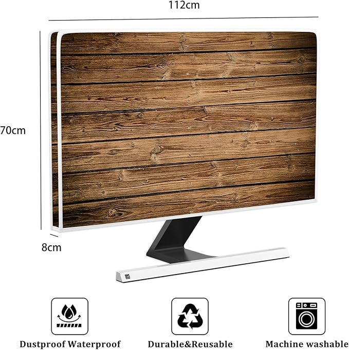 Rustic Brown Wood Board Waterproof Television Cover 45,46,47,48 Inch Full Body Cover for TV Screen LCD LED Dust-Proof Anti-Scratch Anti-Static Protective for Screen TV