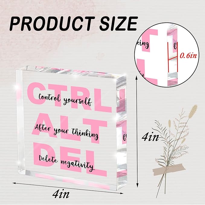 Empowerment Acrylic Sign - 4"x 4" Pink Office Desk Gift for Female Employees, Team Appreciation Decor with Inspirational Quote, Corporate Women's Day