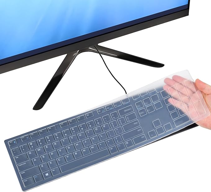 Keyboard Cover Skin for Dell KB216 Wired & Dell KM636 Wireless Keyboard/Dell Optiplex 5250 3050 3240 5460 7450 7050/Dell Inspiron AIO 3475/3670/3477 All-in one Desktop Keyboard Cover Protector, Clear