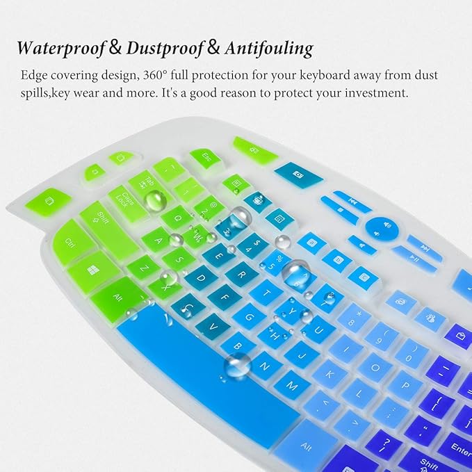 Keyboard Cover for Logitech K350 MK550 MK570 Wireless Wave Keyboard,Logitech K350 Ergonomic Keyboard Accessories, Ultra Thin Silicone Keyboard Cover-Rainbow