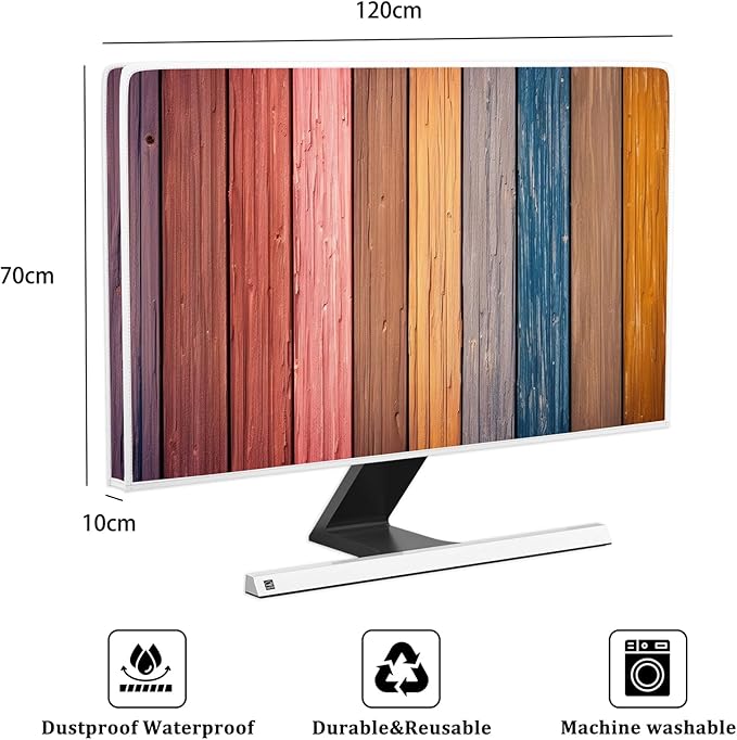 Waterproof Television Covers 50, 51, 52 Inch Anti-Static Dust-Proof TV Display Protectors Protective Sleeve Compatible with Screen TV Desktop TVs,Colorful Wooden Board Design