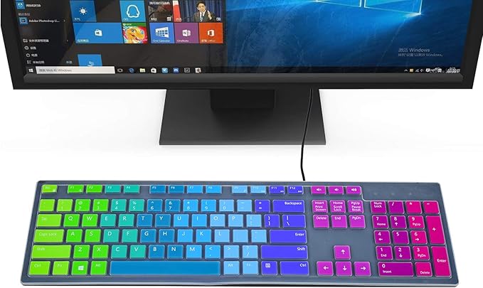 Color Keyboard Cover Skins Compatible with Dell KB216 KM636 Wired Keyboard & Dell Optiplex 5250 3050 3240 5460 7450 7050 & Dell Inspiron AIO 3475/3670/3477 All-in one Desktop Cover Skins(Rainbow)
