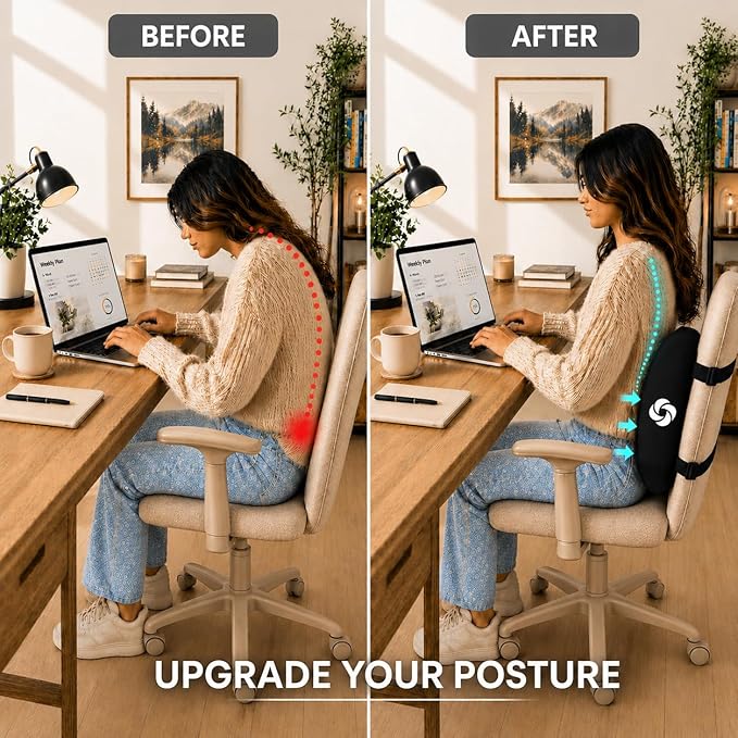 Samsonite Lumbar Support Pillow for Office Chair, Lower Back Support for Car, Back Pillow Desk Chair Cushion with Memory Foam, Improved Posture Backrest