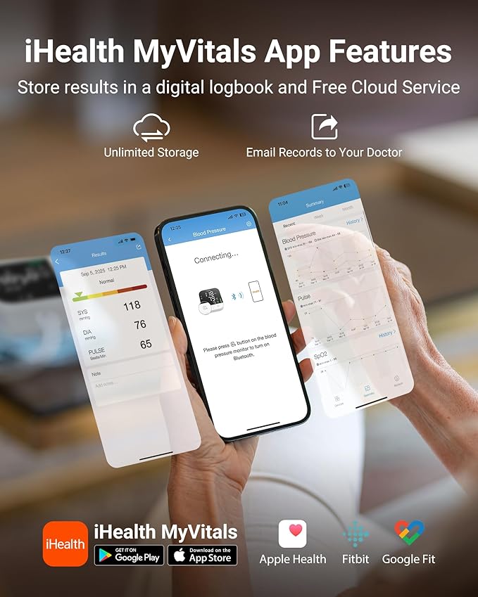 iHealth Track Pro Upper Arm Blood Pressure Monitor, Full-View LED Screen, Body & Cuff Detection, App-Enabled for iOS & Android, Adjustable Cuff Large Adults Arm Friendly