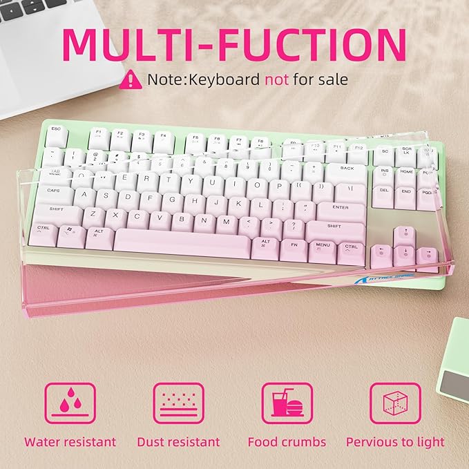 ATTACK SHARK KC03 Acrylic Clear Transparent Keyboard Cover(13.9 * 5 * 0.9 inch) with Dustproof Waterproof Anti-hit Anti-cat Protective Case for Standard 87Key Mechanical Gaming Keyboard Pink