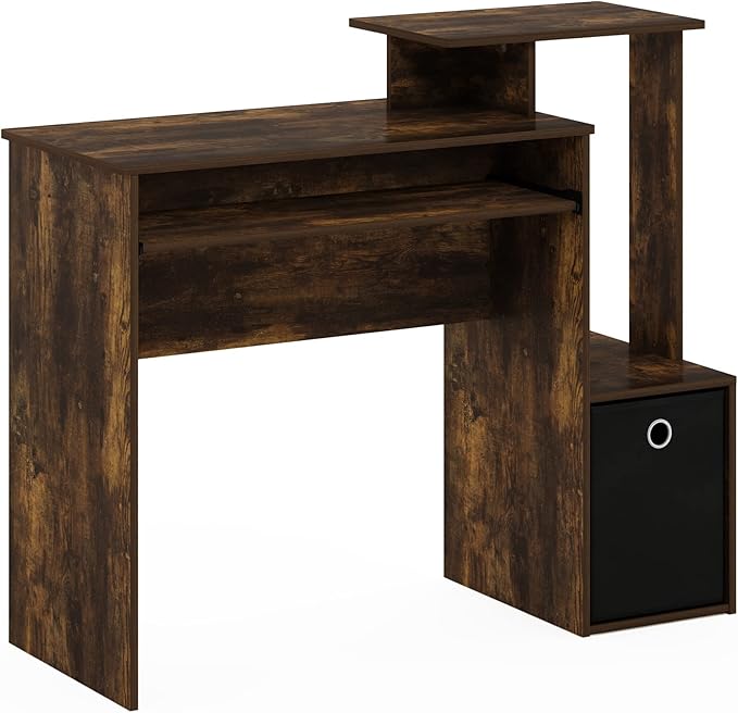 Furinno ECON Desk, 40" Gaming Desk with Keyboard Tray, Computer Desk, Office Desk with Side Shelves and Storage Bin, 40-Inch, for Home Office, Study Room, Dorm, Amber Oak