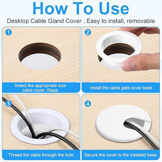 2 Inch Desk Cord Grommets, 2 Pcs Desk Grommet Desk Hole Cover Plastic Grommet Hole Covers for Cords Computer Desks Wires Office Equipment (White)
