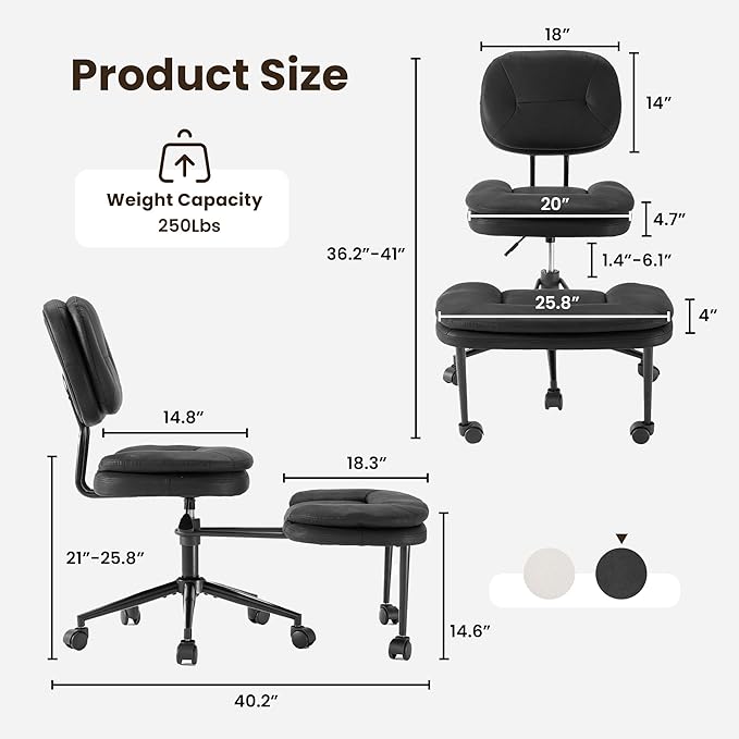 COSIEST Cross Legged Office Chair with Wheels, Ergonomic Kneeling Chair for Adults, Criss Cross Chair with Wide Seat, Comfortable Home Office Desk Chair, 360° Swivel Adjustable Height, Black