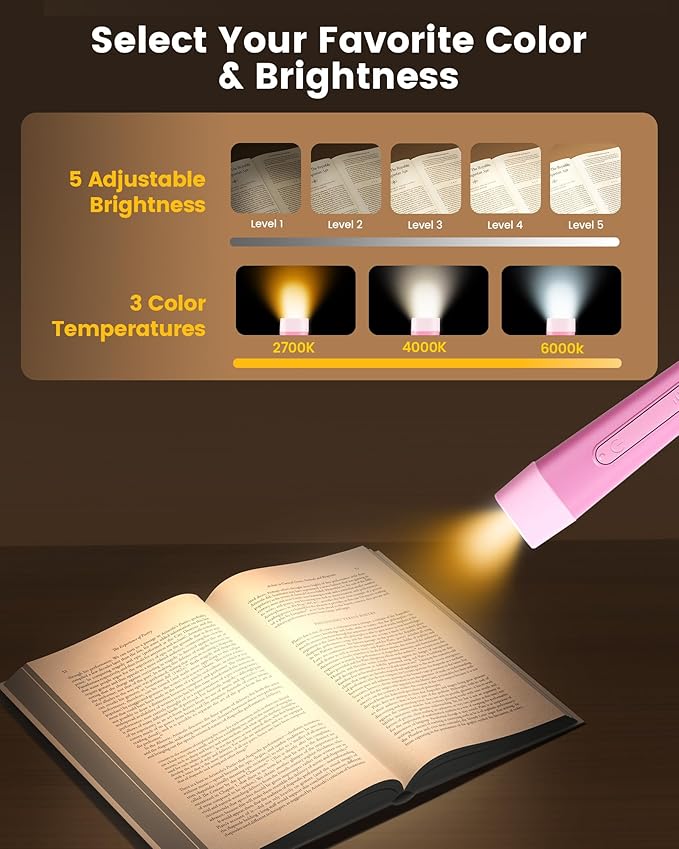 Glocusent Ergonomic Reading Lights for Books in Bed, 1600mAh Rechargeable Book Light for 100 Hrs - 3 Colors & 5 Brightness, Neck Light with Timers, Sleep Aid & Travel Lock