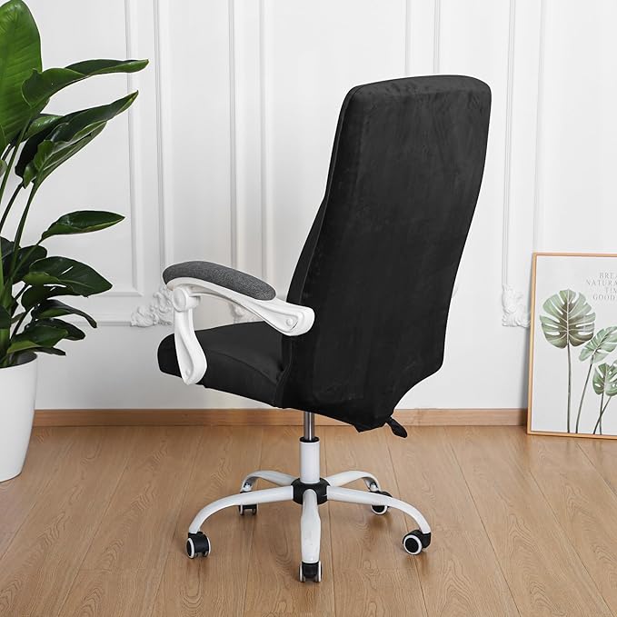 FORCHEER Large Office Chair Cover Black Velvet Stretch Computer Armchair Slipcover for Desk Chair 1 Piece Washable Removable