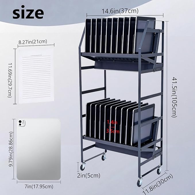 20 Slot Laptop Charging Cart Mobile Open Storage Rack with 4 Removable Wheels, Fits Laptops, Tablets, Ipads for Classrooms, Libraries, Office Desks