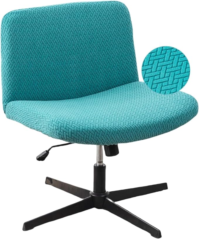 LavishCover Armless Chair Cover Office Desk Chair Cover, Waterproof and Elastic Criss Cross Chair Cover, Exquisite Vanity Chair Cover, Mid Back Wide Seat Accent Chair Covers(Peacock-Blue,T-Type)