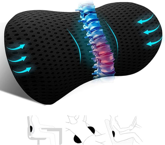 kasney Lumbar Support Pillow, Memory Foam Lumbar Pillow for Lower Back Pain Relief, Back Support Pillow for Office Chair, Car Seat - Black