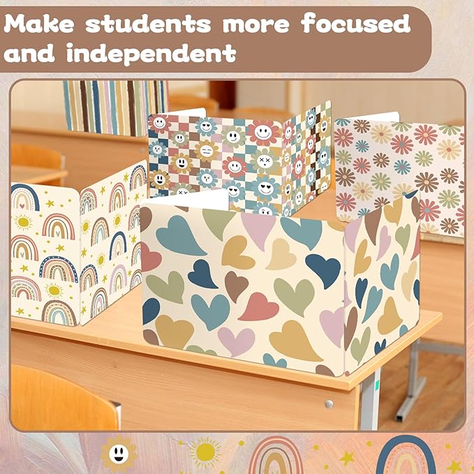 gisgfim 24 Pack Privacy Shields for Student Boho Rainbow Desk Dividers Durable Privacy Folders Testing Dividers Shield Study Boards Panel Partition for Classroom Teacher Back to School Supplies