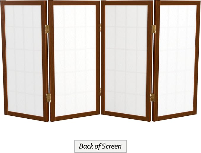 2 ft. Short Desktop Window Pane Shoji Screen - Walnut - 4 Panels
