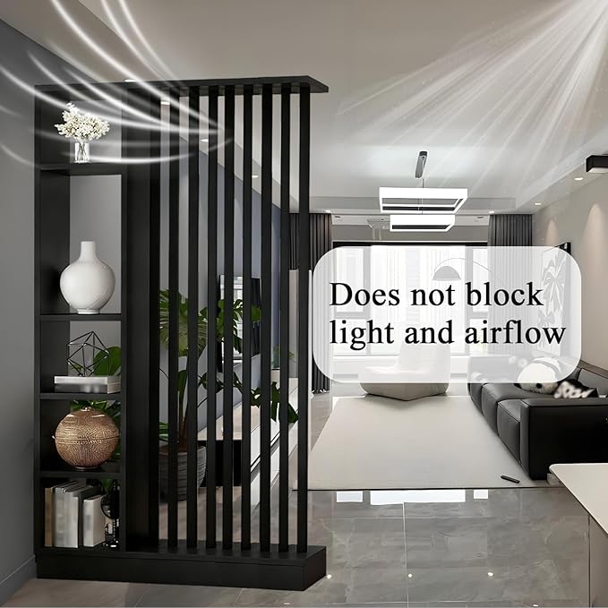 Room Divider with Shelves, Entrance Hall Partition Screen Column Floor to Ceiling - Freestanding Room Divider with Storage Shelf, Freestanding Decor for Bedroom (A Black + Black, 47.2in / 120cm)