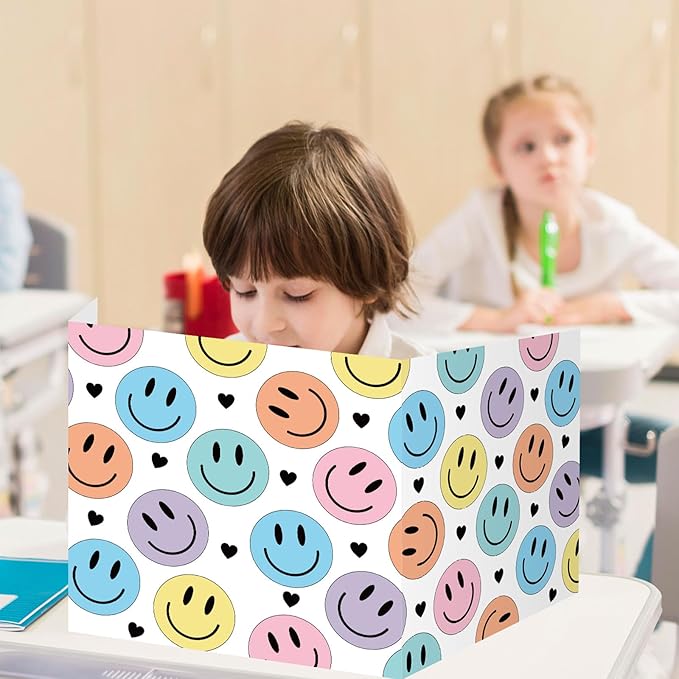 Whaline 24Pcs Student Desk Privacy Boards Classroom Desk Divider Smile Face Shield Privacy Panel Folders Screen Partition for School Teacher Student Test Supplies