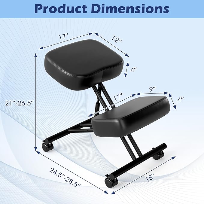 Giantex Ergonomic Kneeling Chair for Office, Knee Stool Chair w/Adjustable Height and Seat Angle to Relieve Pain, Posture Desk Chair w/Lockable Universal Wheels, Thick Padded Cushions, Black (2)
