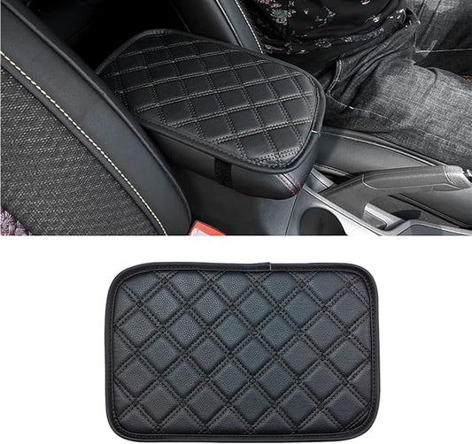8sanlione Car Leather Center Console Cushion Pad, 11.4"x7.4" Waterproof Armrest Seat Box Cover Fit for Cars, Vehicles, SUVs, Comfort, Car Interior Protection Accessories (Black-2)