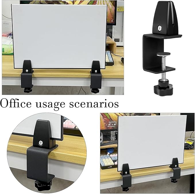 Desk Divider Clamp For 1/8" To 0.51" Panel, Adjustable Desk Partition Clamp For 0.32" To 2.04" Desktop, Standing Desk Accessories For Desk Privacy Folders, Black Sneeze Guard Holder 2-pack