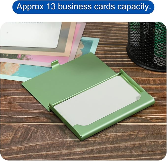 PATIKIL Business Card Holder, Aluminum Alloy Flip Cover Slim Name Cards Case for Women Men, Green