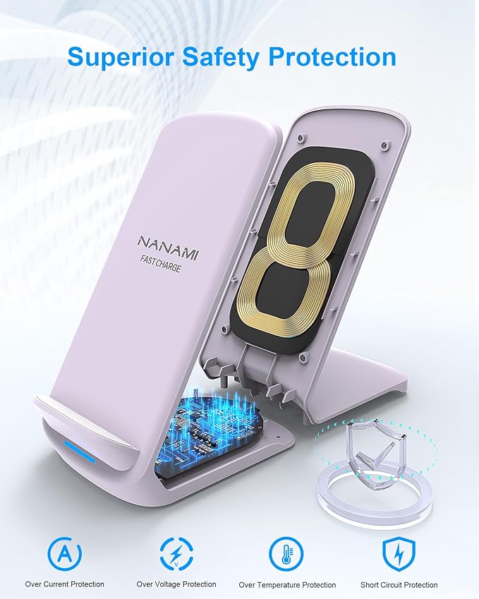NANAMI Fast Wireless Charger, 10W Max Wireless Charging Stand with PD20W Adapter Charger Compatible for iPhone 17/17 Air/17 Pro/17 Pro Max/16/15/14/13/12,Samsung Galaxy S26/S25/S24/S23/S22/S21/Note 20