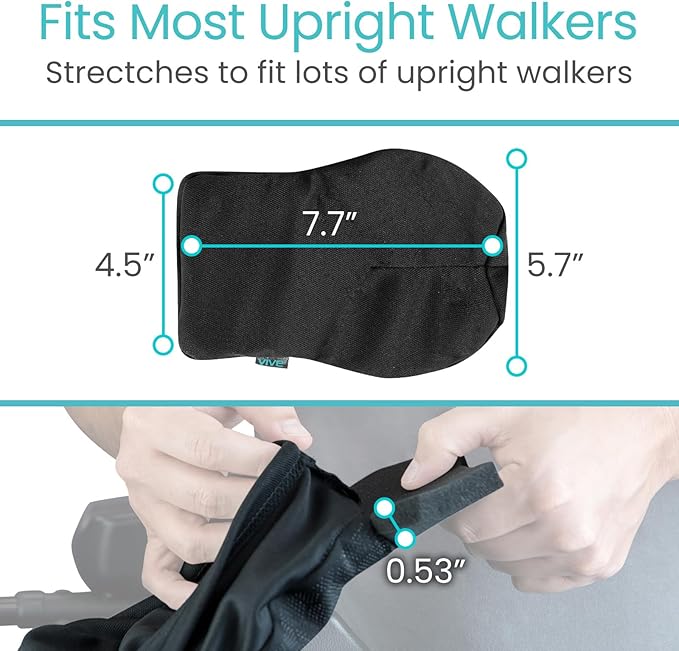 Vive Upright Walker Forearm Pads For Seniors (2 Pcs) - Foam Lightweight Armrest Cover - Stand up, Tall Upwalker Accessories - Soft, Comfortable Rest For Arms, Machine Washable - Nonslip Bottom (Black)