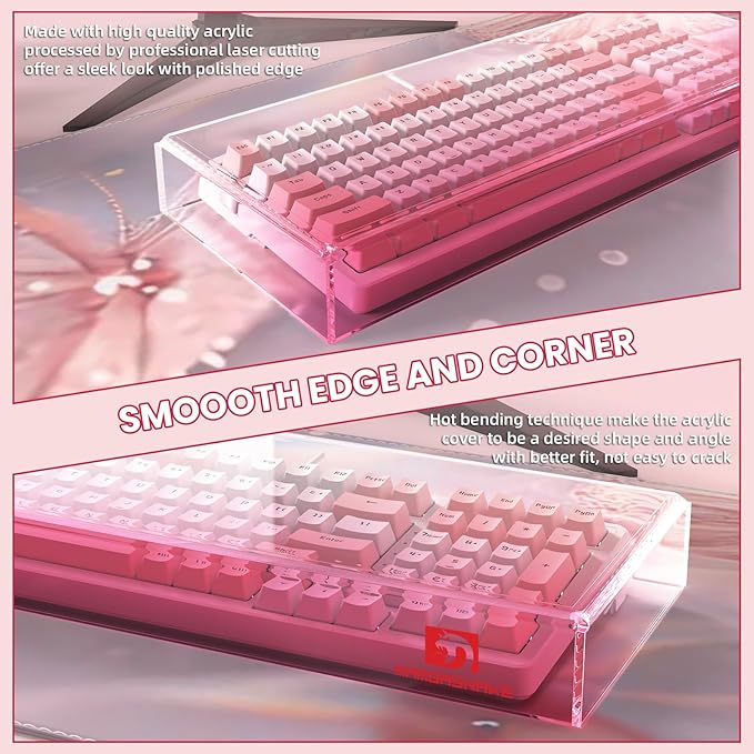 ZIYOU LANG KC04 Acrylic Clear Transparent Keyboard Cover(17.4*6.5*1.89’’) with Dustproof Waterproof Anti-hit Anti-cat Protective Case for Compact Layout 94/96/98Key Mechanical Gaming Keyboard(Pink)