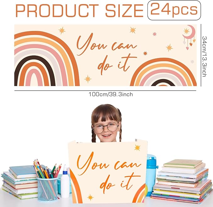 FYSUIMU 24Pcs Student Desk Privacy Boards Boho Rainbow Classroom Desk Divider Shield Privacy Panel Folders Screen Partition for School Teacher Student Test Supplies